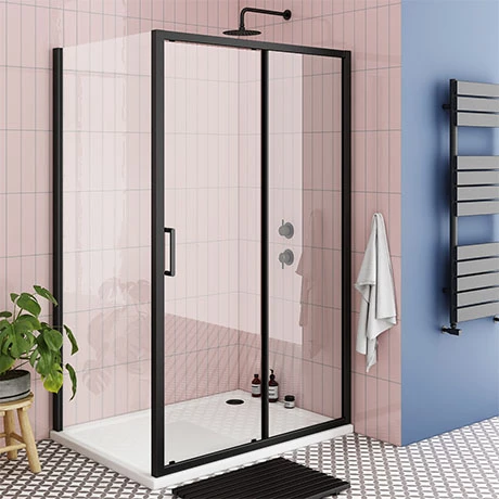 Toreno Matt Black 1000 X 900mm Sliding Door Shower Enclosure Without Tray