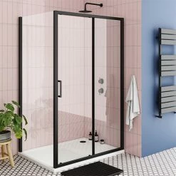 Toreno Matt Black 1200 X 900mm Sliding Door Shower Enclosure Without Tray