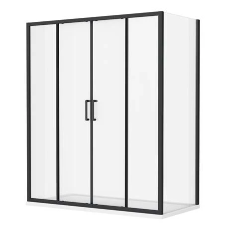 Toreno Matt Black 1400 X 800mm Double Sliding Door Shower Enclosure + Pearlstone Tray 4 Toreno Matt Black 1400 X 800mm Double Sliding Door Shower Enclosure + Pearlstone Tray - Image 4