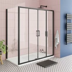 Toreno Matt Black 1400 X 900mm Double Sliding Door Shower Enclosure Without Tray