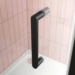 Toreno Matt Black 800 X 800mm Pivot Door Shower Enclosure + Pearlstone Tray -Toreno Shop BLK8PDE d2 460