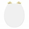Toreno High Gloss White MDF Bottom Fixing Toilet Seat Brushed Brass Hinges