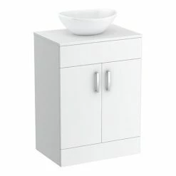 Toreno Countertop Vanity Unit - Gloss White With Chrome Handles - 605mm Inc. Basin