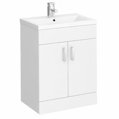 Toreno Basin Unit - 600mm Modern High Gloss White With Mid Edged Basin