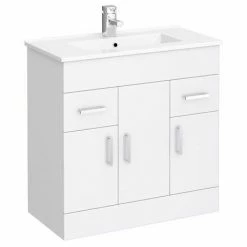 Toreno 1300mm Gloss White Vanity Unit Bathroom Suite - Depth 400/200mm -Toreno Shop Modena High Gloss White Vanity Unit Bathroom Suite W1300 nw d1 460