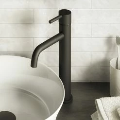 Toreno Matt Black Round High Rise Mono Basin Mixer Tap