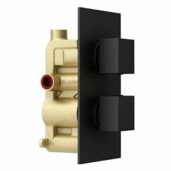 Toreno Matt Black Wall Mounted Waterfall Bath Filler + Concealed Thermostatic Valve -Toreno Shop TWMCTV BLK n detail3 460